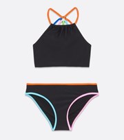 New Look Girls Black Rainbow Halter Bikini Set